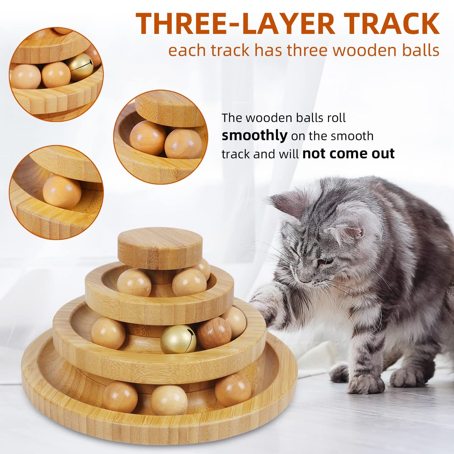 DoogCat Cat Ball Track Toy,Kitty Toys Roller,3-Level Ball Tower with 9 Removable Balls,Interactive Cat Toy, DIY Circle Fun Toy for Kitten Mental Physical Exercise - Medium Size
