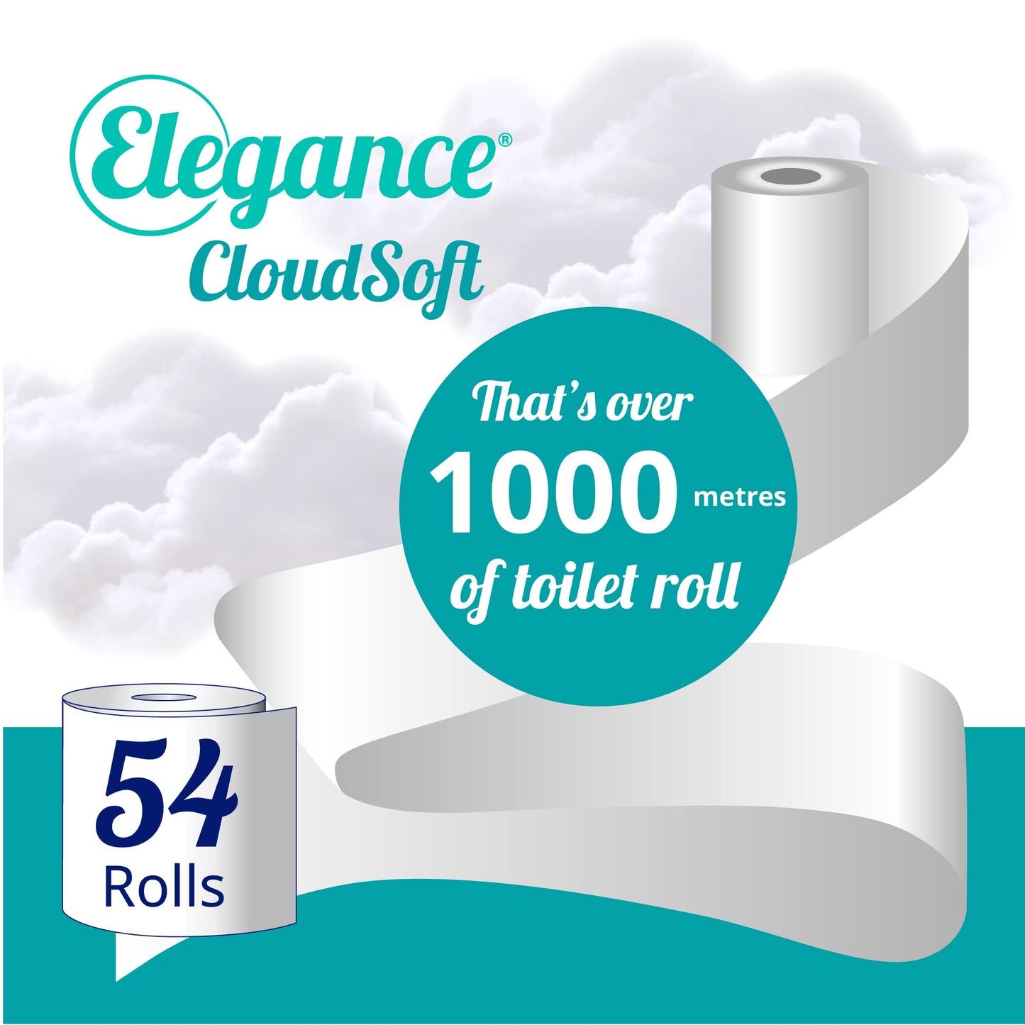 Elegance Cloud Soft Toilet Roll - Bulk Buy Pack of 54 Rolls - Soft, 2-Ply, Recycled, Eco-Friendly, UK Manufactured