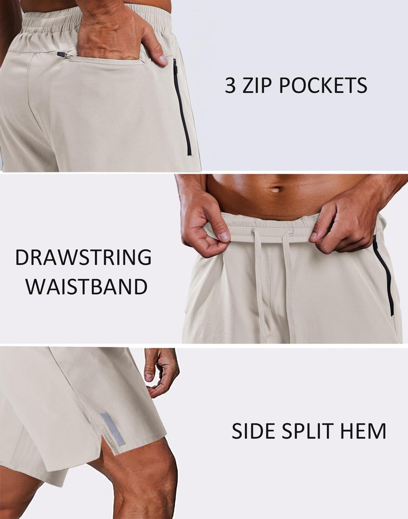 COOFANDY Mens Workout Athletic Shorts 7 inch Inseam Quick Dry Hiking Shorts Men Lightweight Sports Gym Shorts Running Stone