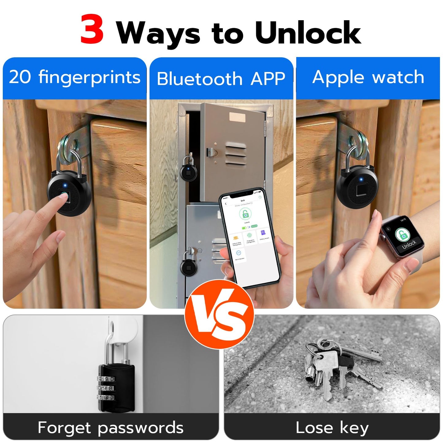 Fingerprint Lock, Dhiedas Gym Locker Lock with Fingerprint Bluetooth APP, Biometric Fingerprint Padlock with Keyless, Waterproof Smart Padlock for Locker School Suitcase Cabinet Storage