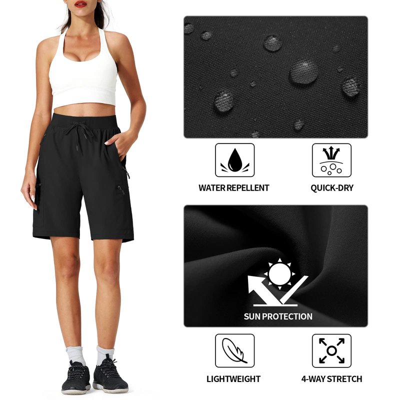Ksmien Women's Hiking Cargo Shorts Quick Dry Lightweight Summer Shorts with Zipper Pockets for Travel Golf Camping Black