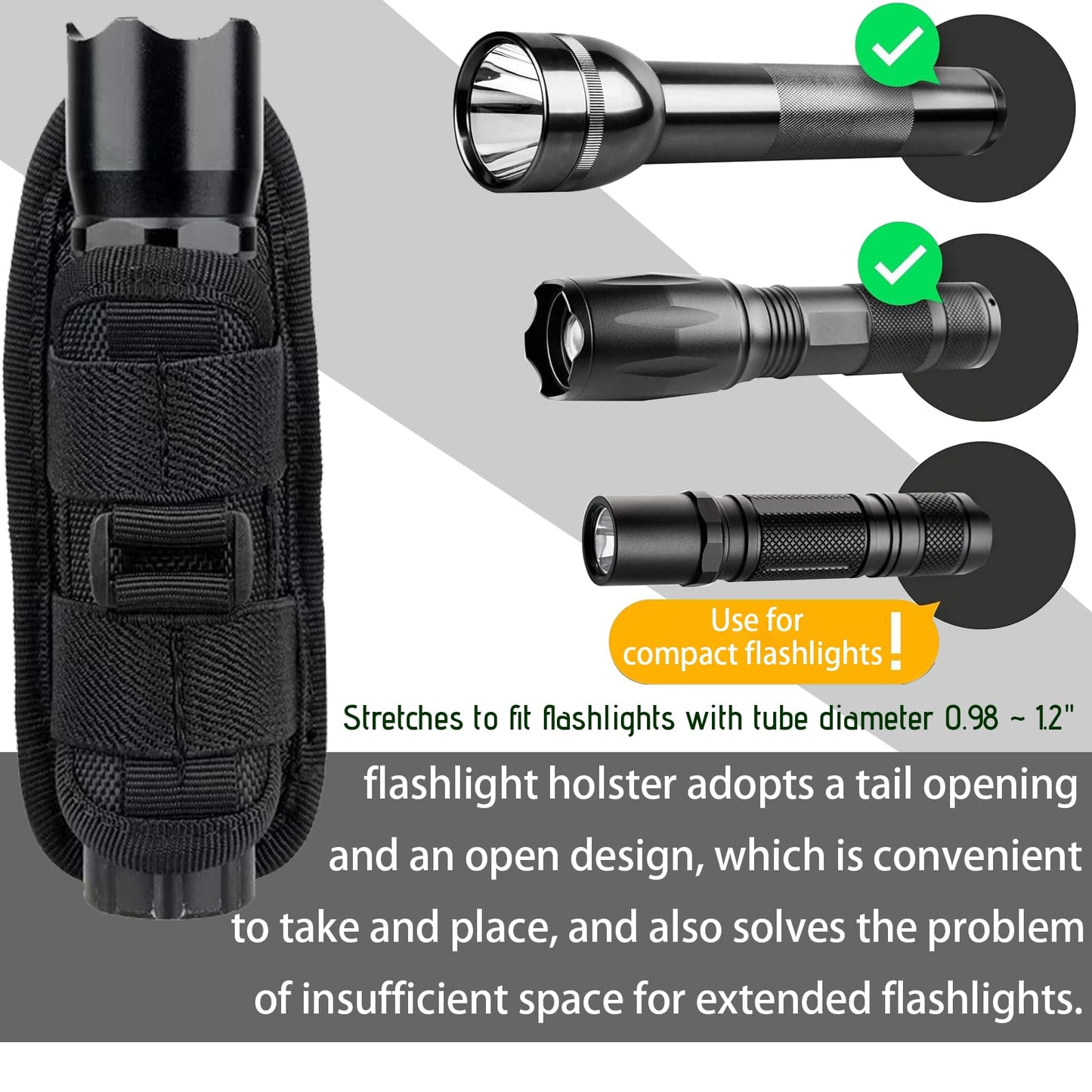Hynhsun Tactical Flashlight Pouch Holster,Rotatable Flashlight Pouch with 360 Degree Carabiner Reel Clip,molle Flashlight Holder for Duty Belt Police Safety Belt