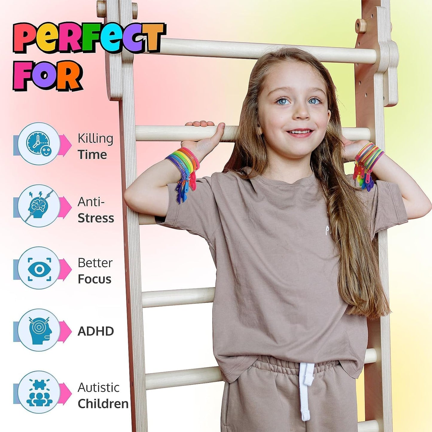 UpBrands 48 Upgraded Pop-It Zipper Bracelets For Kids, ADHD Fidget Toys, Fidgets For Kids, Anxiety Relief Fidget Toys, Kit For Halloween Trinkets, Goody Bags & Easter Eggs Hunt Fillers