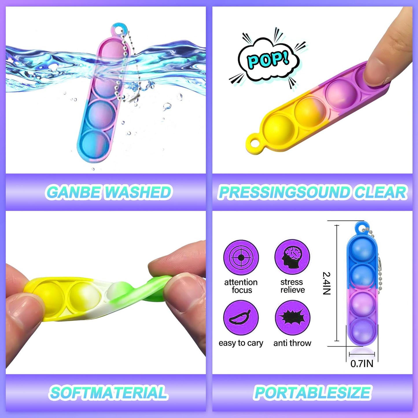 260 PCS Pop Keychain Bulk Party Favors,Fidget Toys for Kids Bulk Mini Pop Keychain Sensory Toys Stocking Pinata Stuffers Birthday Classroom Prizes Toddler Fidget Pack Stress Relief Toys