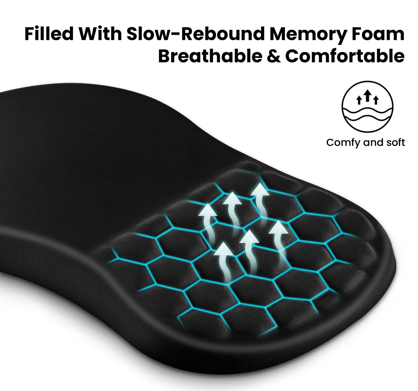 EooCoo Mouse Pad Wrist Support with Massage Design, Ergonomic Mouse Mat Gaming, Wrist Rest Pain Relief Mousepad with Memory Foam & Non-Slip PU Base, Home Office Accessories (12x8 inch,Black)