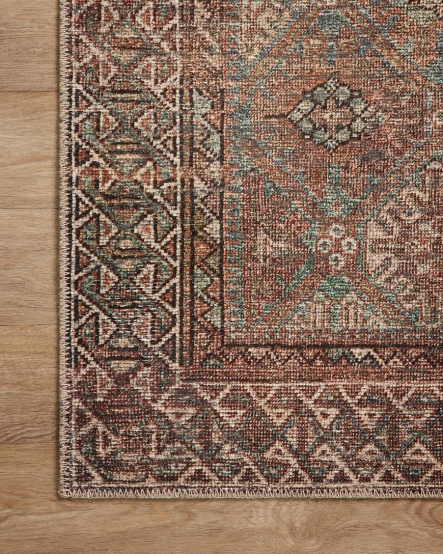 Loloi Amber Lewis Billie Collection, Aqua & Rust 2'-6" x 7'-6" Area Rug – Antique & Distressed Accent Rugs for Living Room, Bedroom, Entryway & Hallway, No Shed High Traffic Area Home Decor Rug