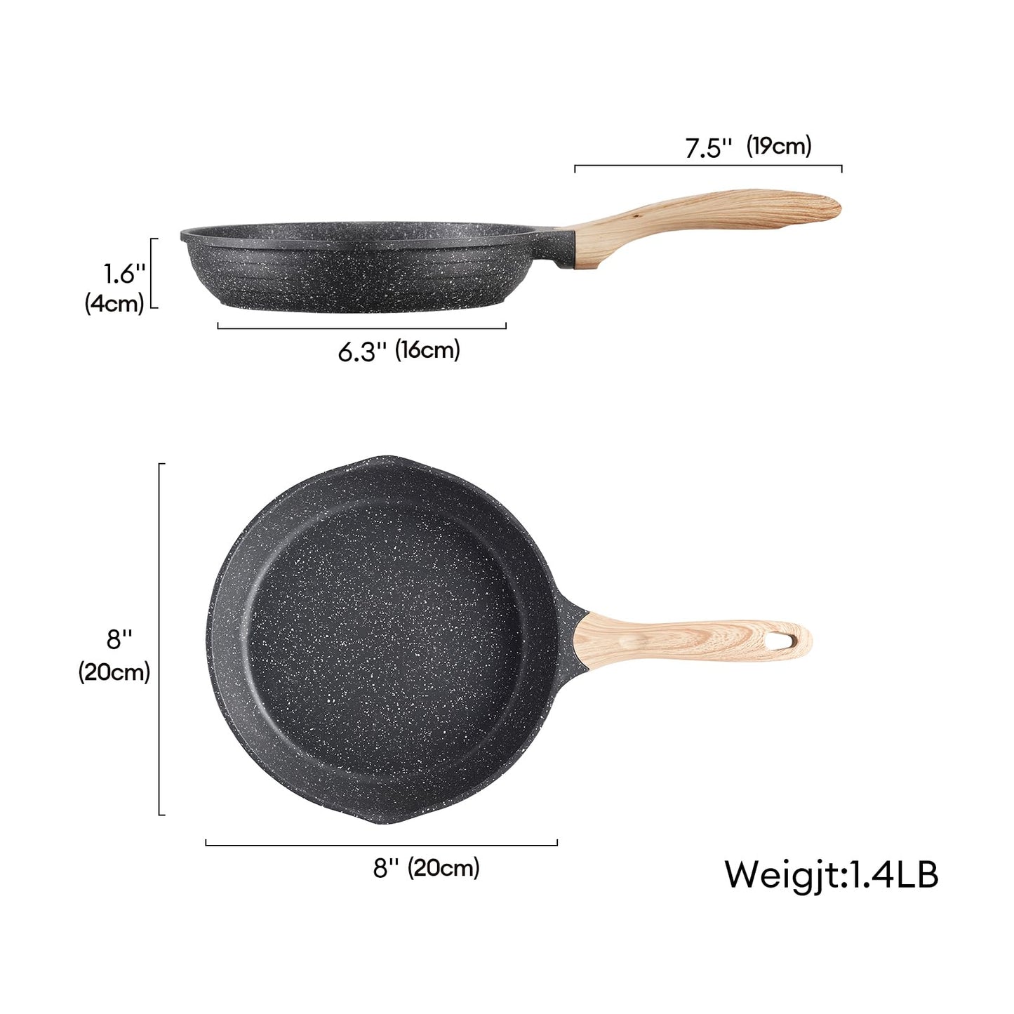 JEETEE 8 Inch Nonstick Frying Pan, Stone Coating Cookware, Nonstick Omelette Pan with Heat-Resistant Handle, Induction Skillet for Eggs (Grey)