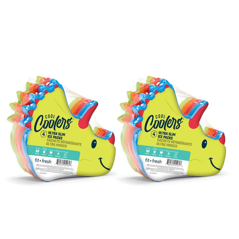 Cool Coolers by Fit & Fresh Kids Lunch Box Ice Packs, Slim Shaped Freezer Pack for Lunch Bags and Coolers 8 Pack Dino