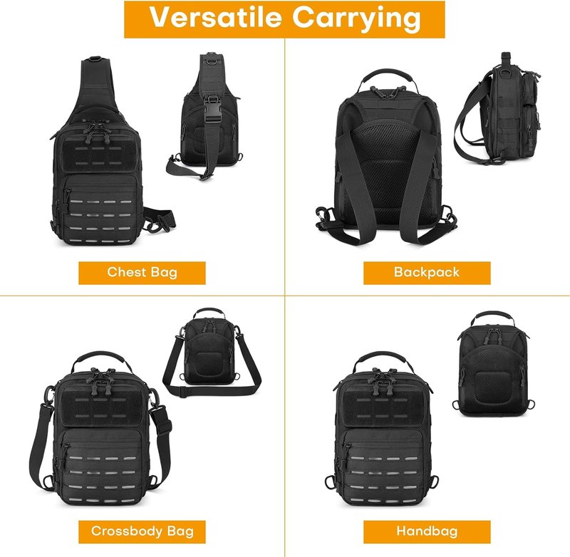 HUNTVP Tactical Sling Bag for Men - Concealed Carry Crossbody Backpack with Holster & Accessory Slots | Black