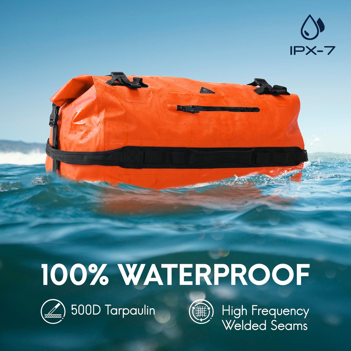 Haimont 60L Waterproof Duffel Bag Backpack Outdoor Heavy Duty Duffle Bag with Backpack Straps for Camping Travel Kayaking for Men Women, Orange