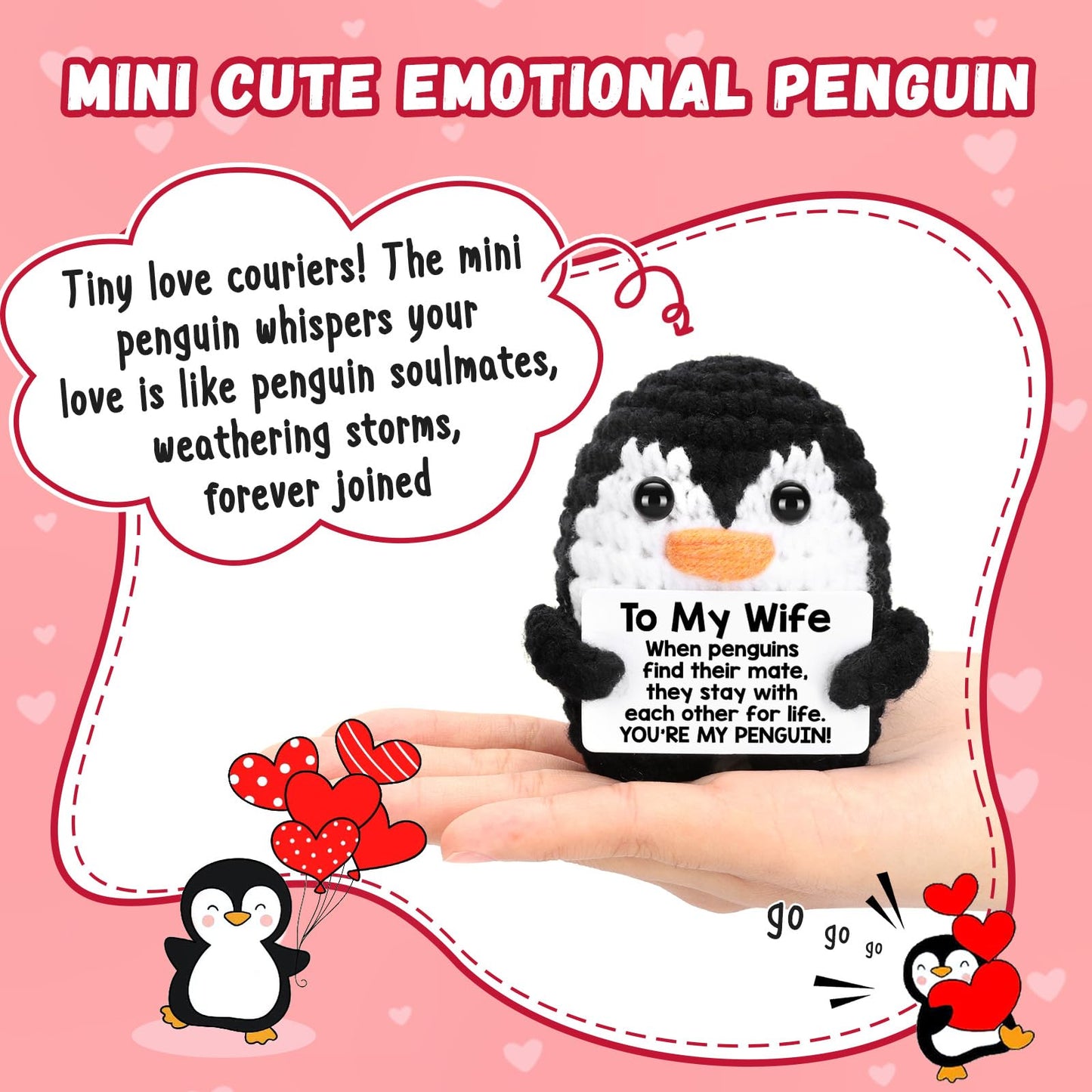 Valentines Day Gifts for Her Wife from Husband Birthday, To My Wife Handmade Crochet Emotional Mini Funny Penguin, Romantic Wedding Anniversary Valentine Gifts for Women Her, Small Love Sign Decor