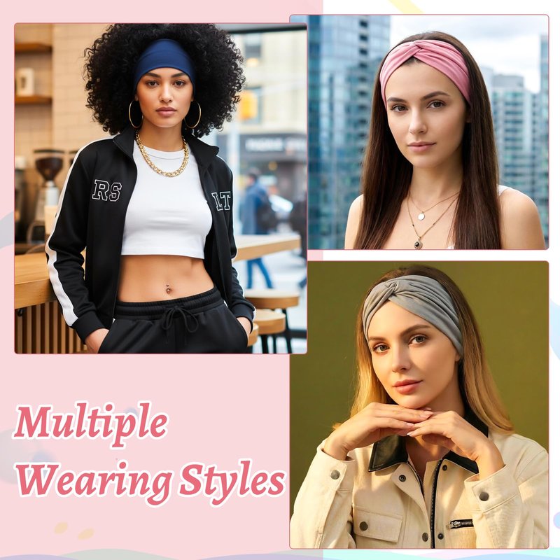 ZhouBoat 9 Pcs Stretchy Headbands for Women Non Slip Wide Elastic Head Bands Soft Twist Knotted Headbands Sports Sweat Bands for Daily Life Spa Yoga Workout Running Gym