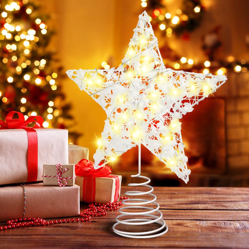Christmas Tree Topper 20 LED Lights Star Two Modes:Solid and Blinking Christmas Decoration Christmas Tree Ornaments for 3-10 Feet Christmas Tree