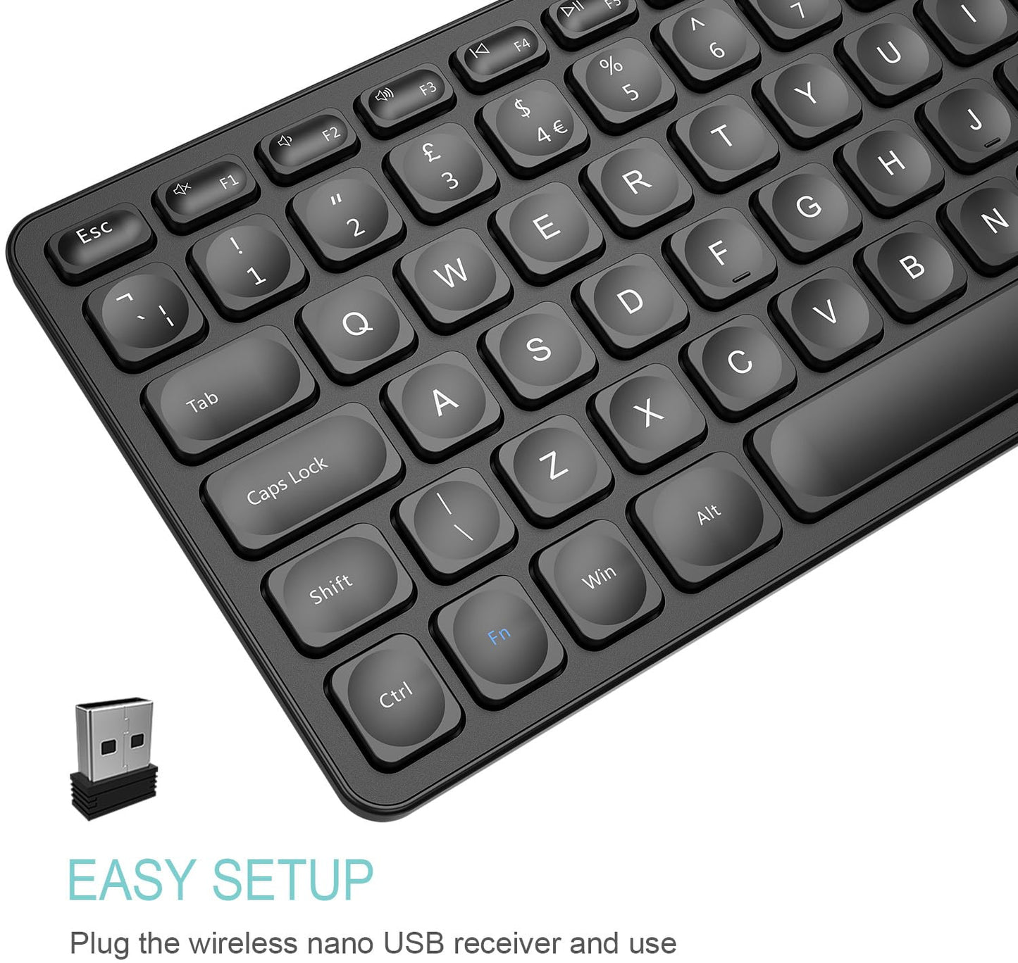 Arteck 2.4G Wireless Keyboard Ultra Slim Full Size Keyboard with Numeric Keypad and Media Hotkey for Computer/Desktop/PC/Laptop/Surface/Smart TV and Windows 10/8/ 7 Built-in Rechargeable Battery