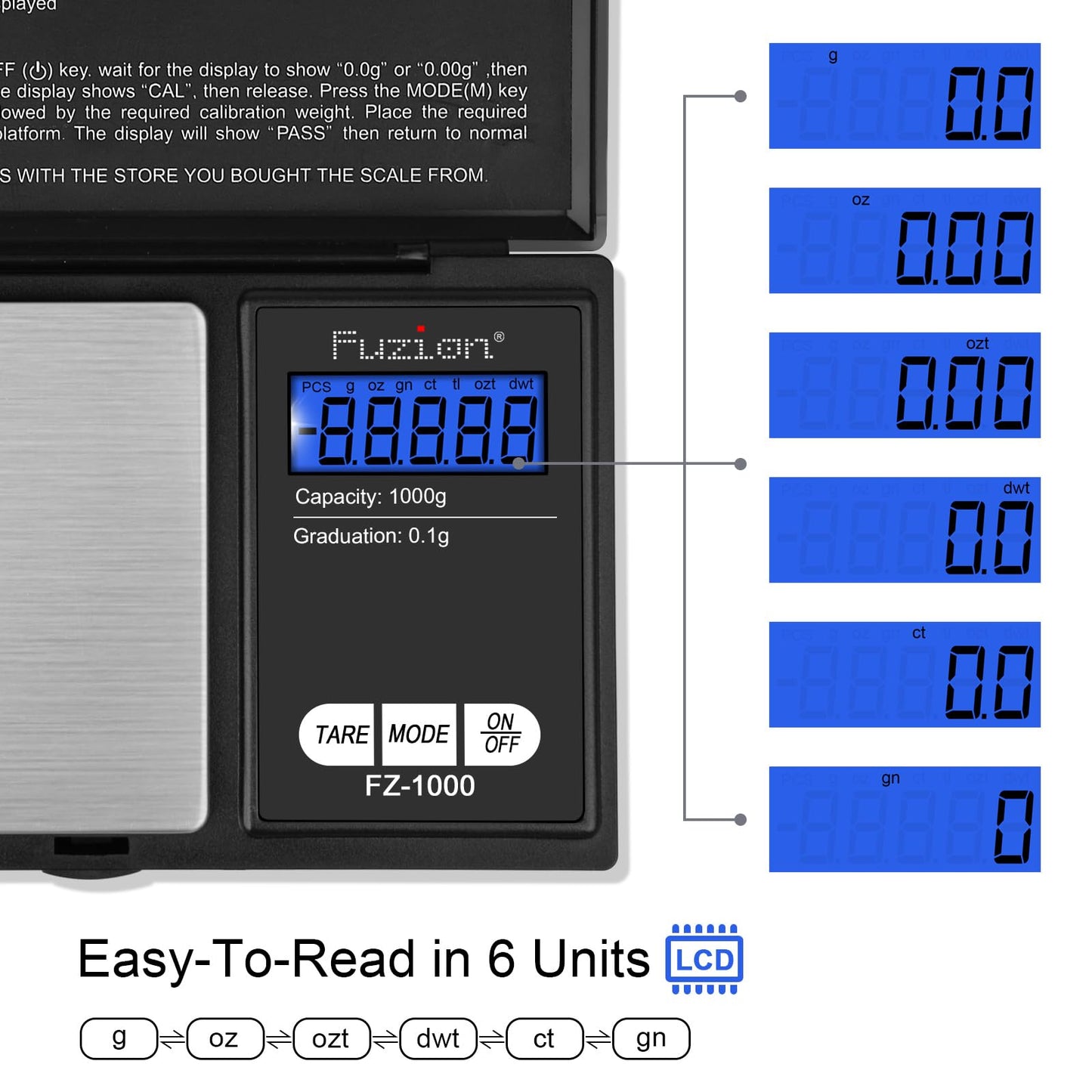 Fuzion Digital Pocket Gram Scale 1000g/0.1g, Small Digital Scales Grams Ounces Grains, Herb Scale, Jewelry Scale, Portable Travel Food Scale