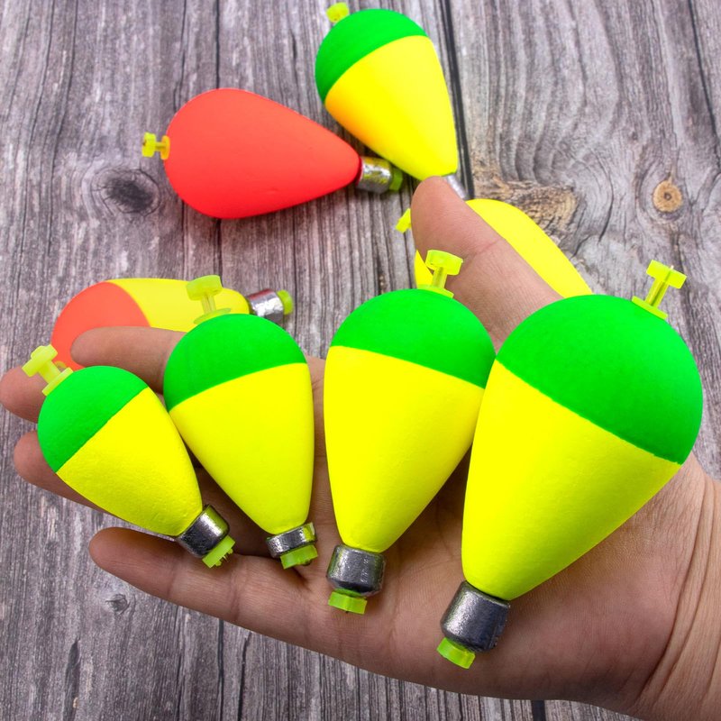 Dr.Fish 5 Pack Weighted Fishing Bobbers Snap-on Spring Bobbers Push Button Floats EVA Foam Pear Shape Bass Freshwater Fishing for Crappie Panfish Bluegill Trout 2" Red/Fluorescent Yellow