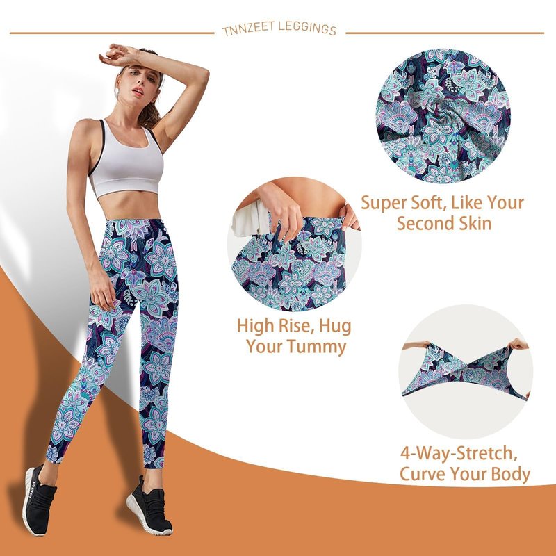 TNNZEET High Waisted Leggings for Women - No See Through Soft Tummy Novelty Workout Yoga Pants with Pockets Reg & Plus