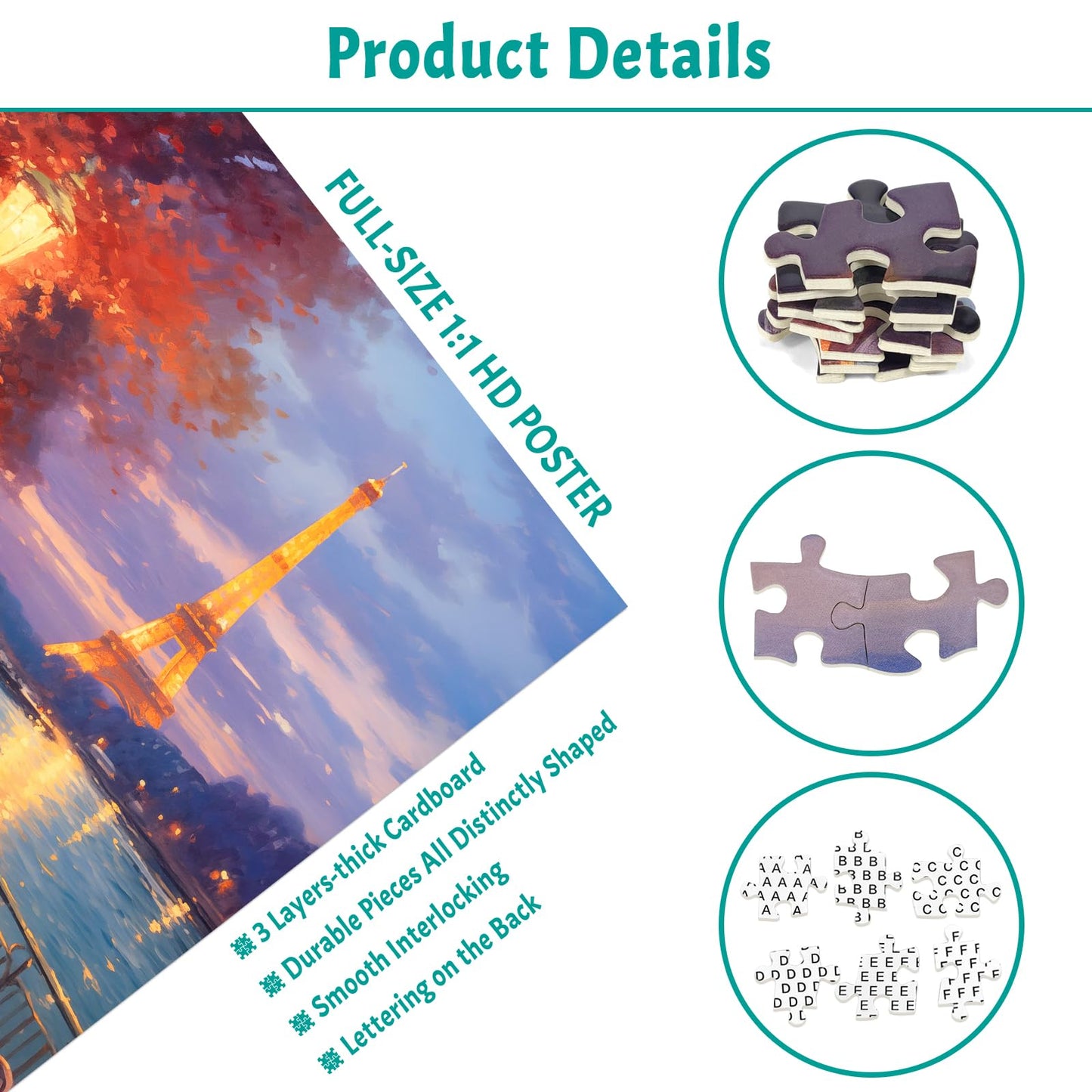 1000 Piece Puzzle for Adults, Paris Riverside Jigsaw Puzzles 1000 Pieces, London Puzzles 1000 Pcs Paris Night View Landscape Oil Painting Puzzle 1000 Pieces for Adults Teens Seniors Gift