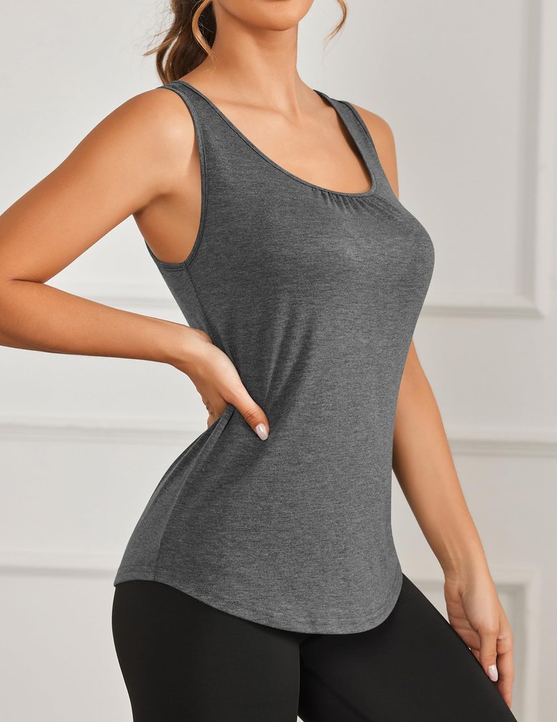 PINSPARK Workout Tank Tops for Women Racerback Yoga Gym Shirts Moisture Wicking Athletic Tops Running Exercise Pilates Outfits,Dark Grey/Khaki S