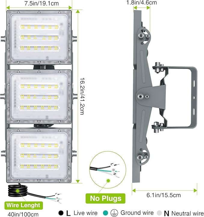 STASUN 2 Pack LED Flood Lights Outdoor, Max Series 150W 15000lm 6000K Daylight IP66 Waterproof, Commercial Parking Lot Lights, 3 Heads for Yard Street Stadium Outdoor Area Floodlight Security Light