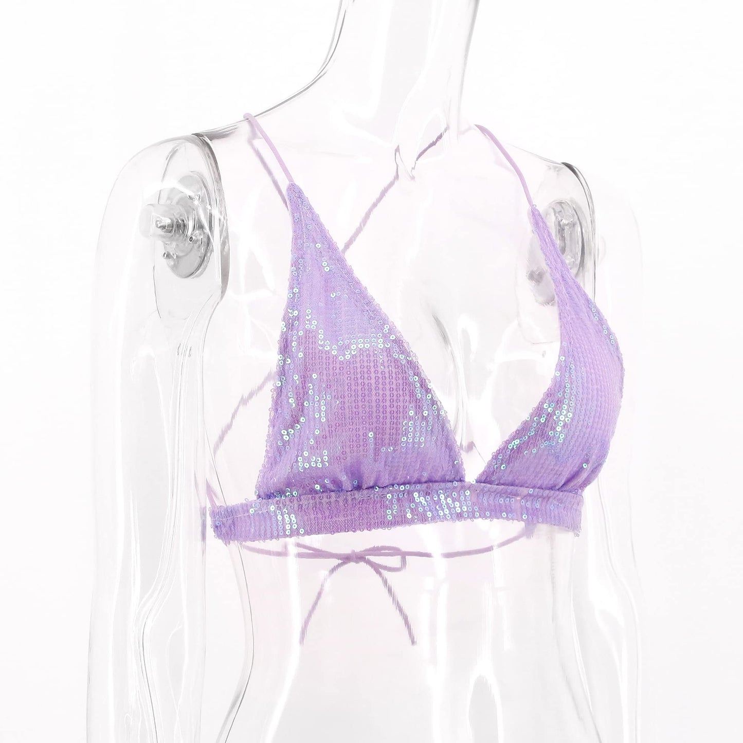 Monanoat Women’s Sexy Sequin Crop Top V Neck Bandage Tank Top Bustier Cami Dance Bra Top for Club Rave Purple