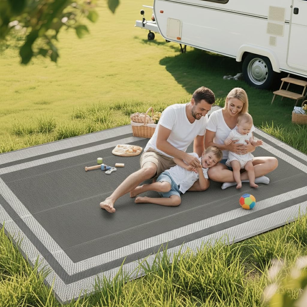 RURALITY Outdoor Rugs 5x8 Waterproof for Patios Clearance,Plastic Straw Mats for Backyard,Porch,Deck,Balcony,Coffee&Beige