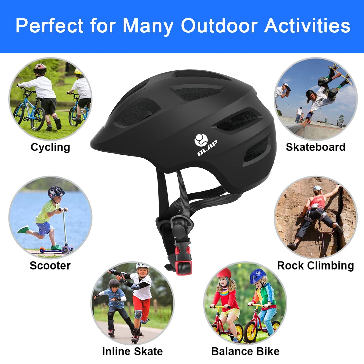 GLAF Baby Bike Helmet Toddler Helmets for 1 Year Old and up Infant Girls Boys Multi Sport Adjustable for Scooter Bicycle Kids Youth Child Skateboard Safety Cycling (XS, Matte Black)