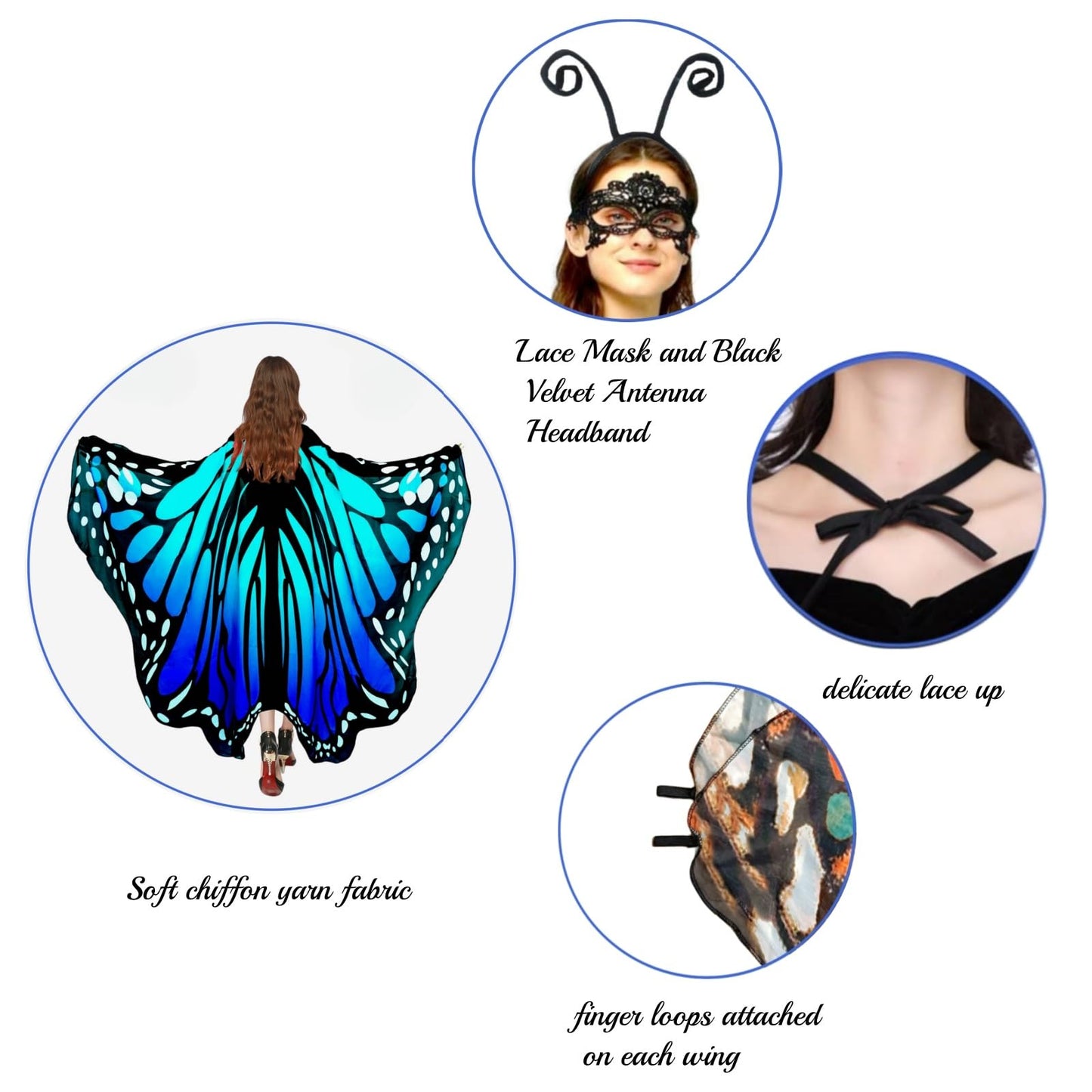 Halloween Costumes for Women Adult Butterfly Costumes Wing Cape Shawl 3Pcs (Green & Blue)