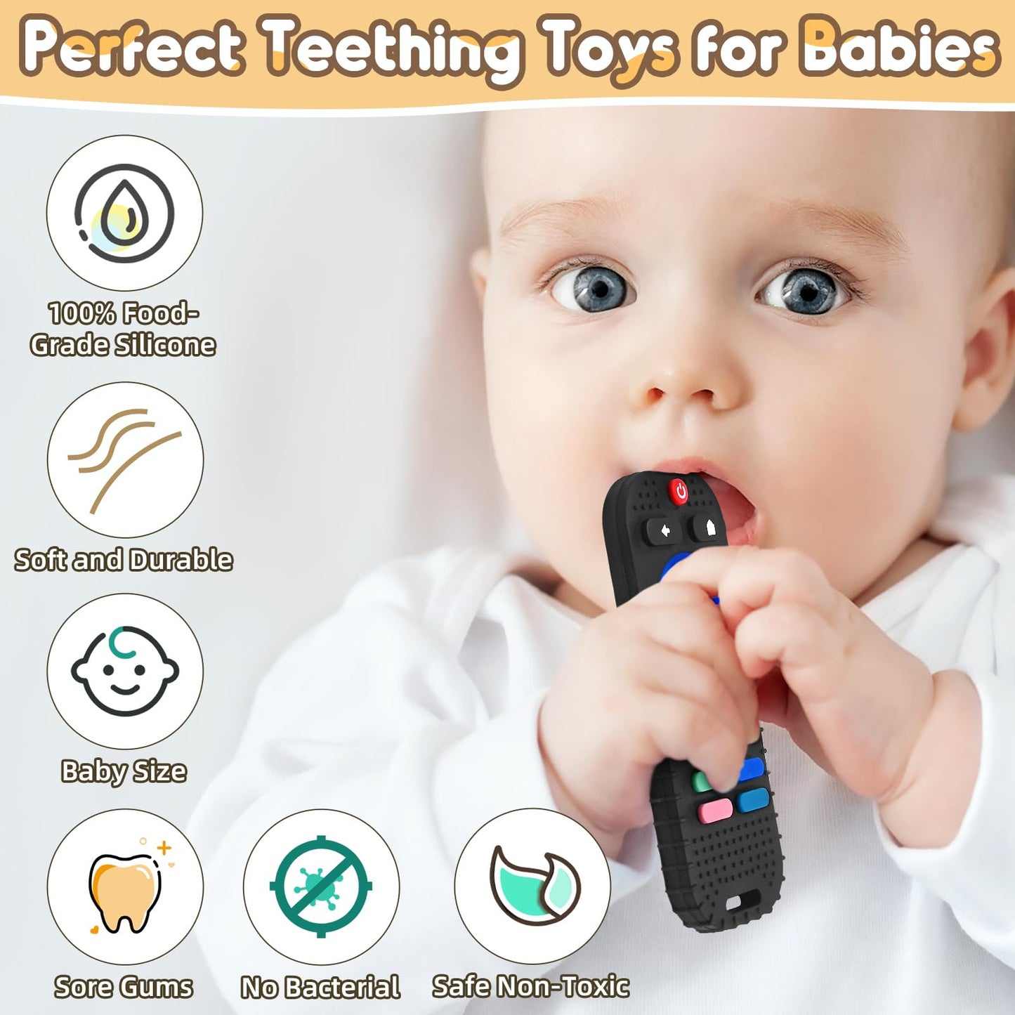 AiTuiTui Teething Relief Teethers Toys for Babies 3 6 9 12 Months Gifts, Silicone Sensory Teether Remote Control & Game Controller Baby Bath Toys for Newborn Infant Toddler Boy Girl Autism Birthday