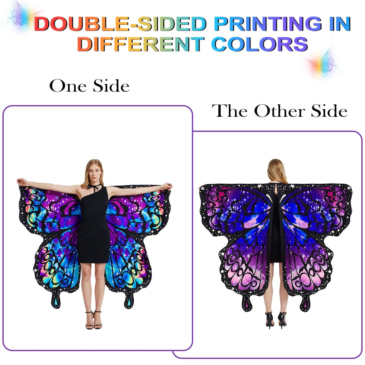 LYL. Ling Halloween Costumes Adult Women,Double-Sided Butterfly Wings Adults,Purple Butterfly Costume for Women,3PCS Fairy Wings Set.