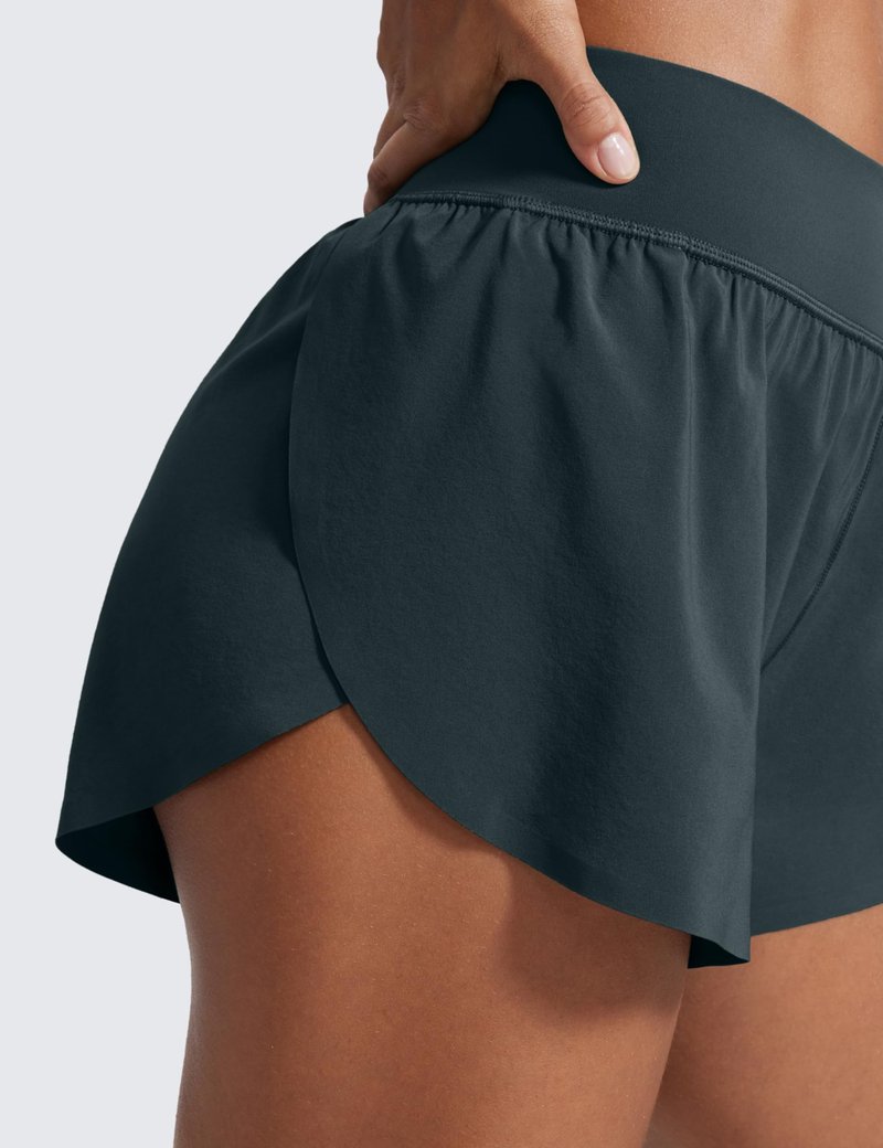 CRZ YOGA High Waisted Split Running Shorts for Women 3" - Comfy Mesh Liner for Workout Athletic GymTrack Quick Dry Melanite Large