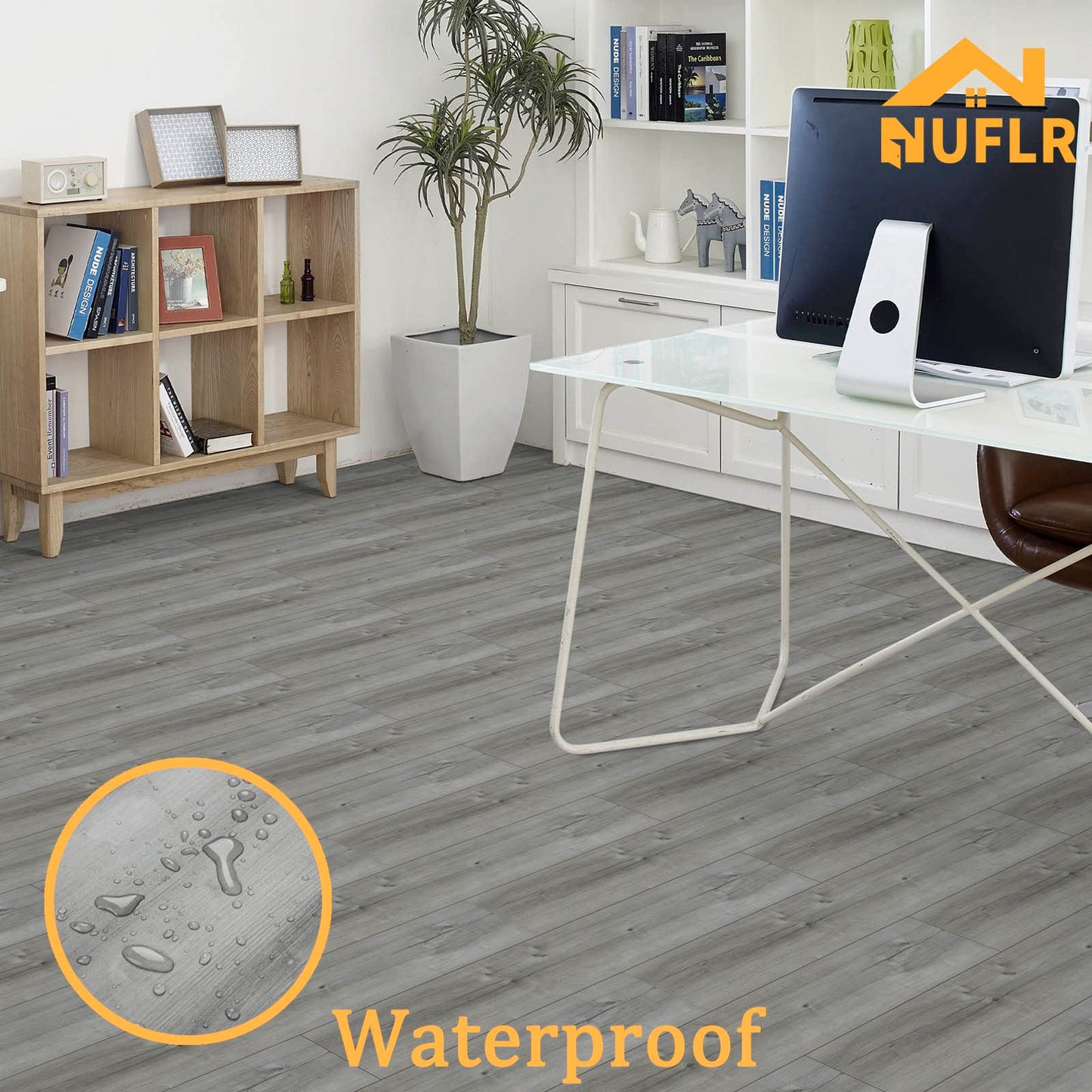 NUFLR Floor Tiles Self Adhesive Vinyl Flooring Grey Wood Effect Peel and Stick Floor Tile Vinyl Flooring Roll for Kitchen Living Room and Bathroom Planks 15X90cm 10pcs (1.35m²)