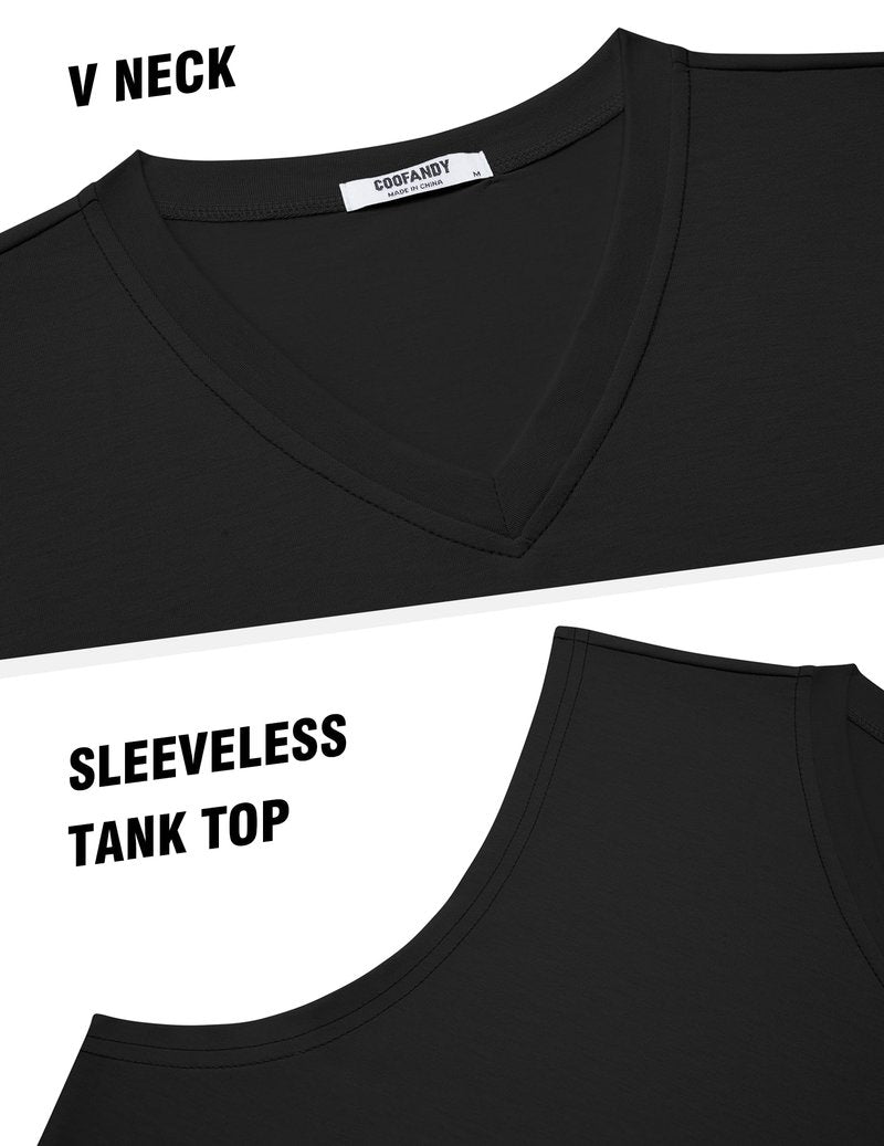 COOFANDY Men Workout Tank Tops V Neck Sleeveless Shirts Quick Dry Gym Muscle Tshirt Athletic Cut Off Shirt Black Large