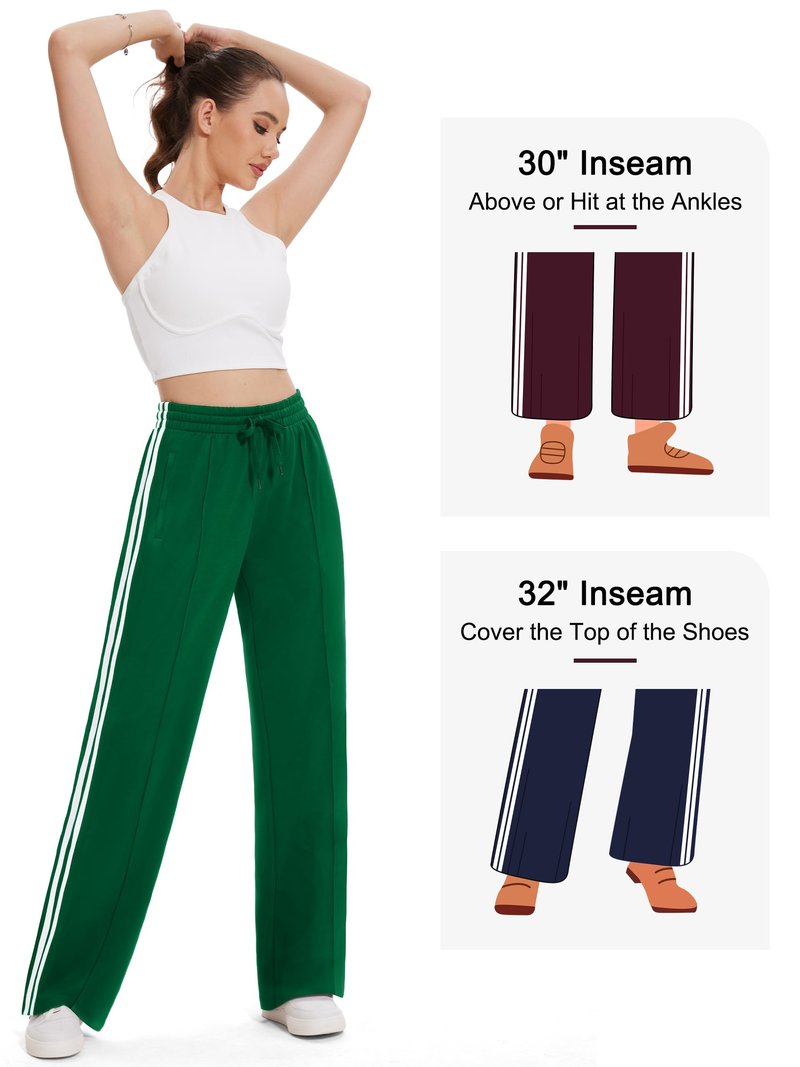 Tapata Tall Women 34" Inseam Warm Up Track Pants Wide Leg Sweatpants Lightweight Side Stripe Ladies Slacks Workout, Green, XL