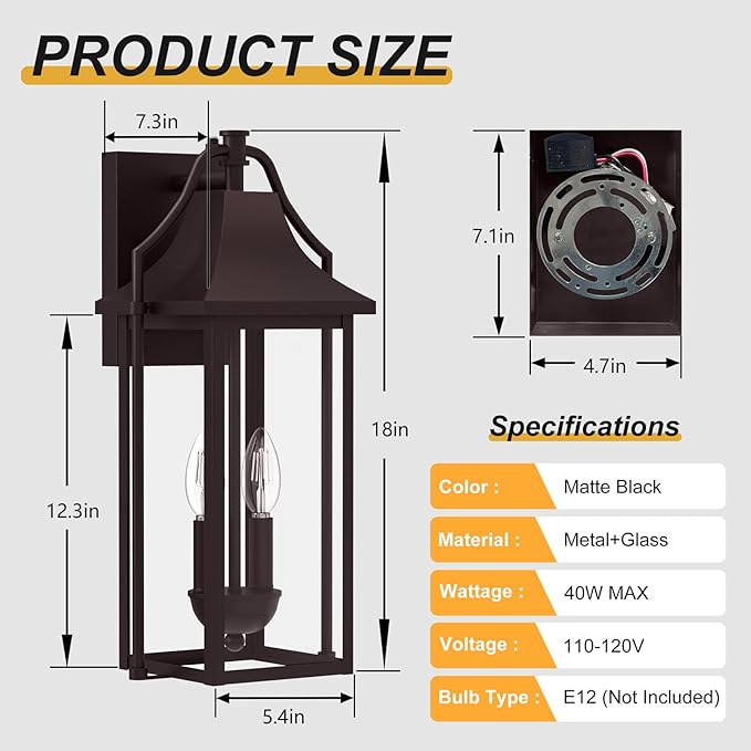 πππ°π΅ Outdoor Wall Sconce Fixtures, Dusk to Dawn Patio Lights Waterproof Exterior Lanterns, 2-Light Modern Wall Light Mounted with Glass, Oil Rubbed Bronze Outside Lights for House Front Door Decor
