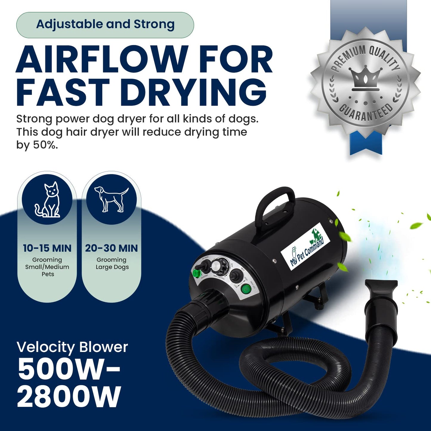 My Pet Command 220V Professional Dog Hair Dryer Blaster 500W-2800W 4HP Hot and Cold Adjustable stepless Airflow Pet Grooming High Velocity Air Blower blaster Drying Deshedding extra Dog Grooming Brush