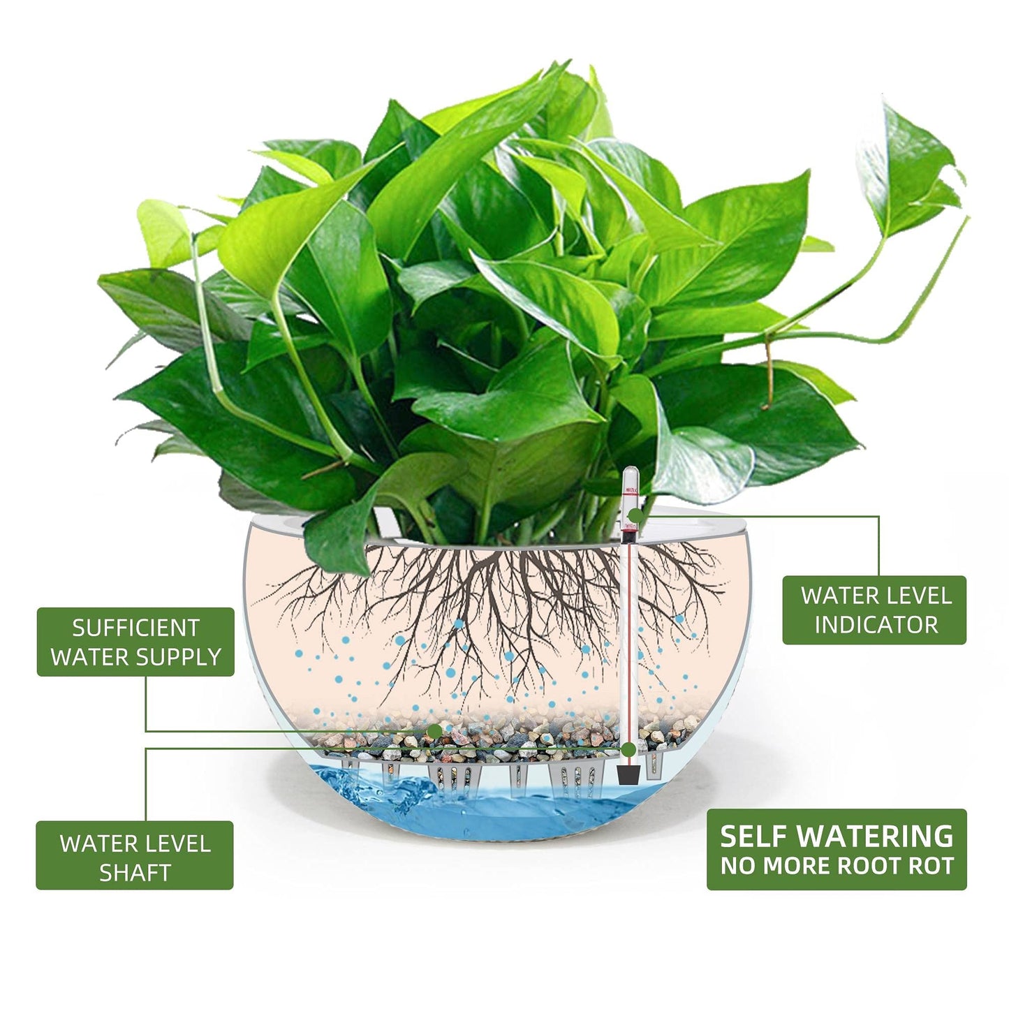 Dexceder 13.5 Inch Large Self Watering Hanging Planters Indoor Outdoor, Thickened Hanging Basket Flower Plant Pot with Water Level Indicator (White)