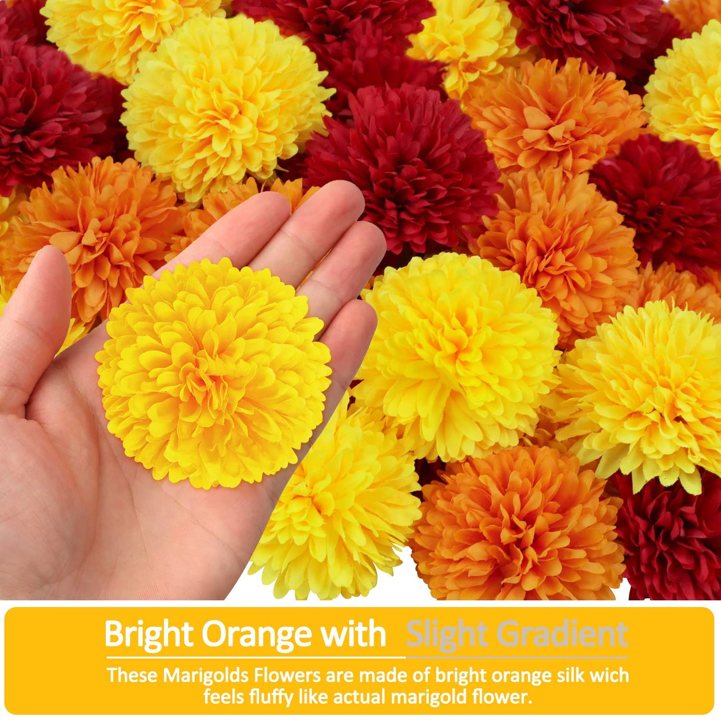 40Pcs 2.75'' Marigold Flowers Heads Bulk, Silk Marigold Artificial Flowers for Diwali Home Decor DIY Wreath Garland Craft Baby Shower Wedding Mexican Party Decoration Halloween New Year Decor(Mix-1)