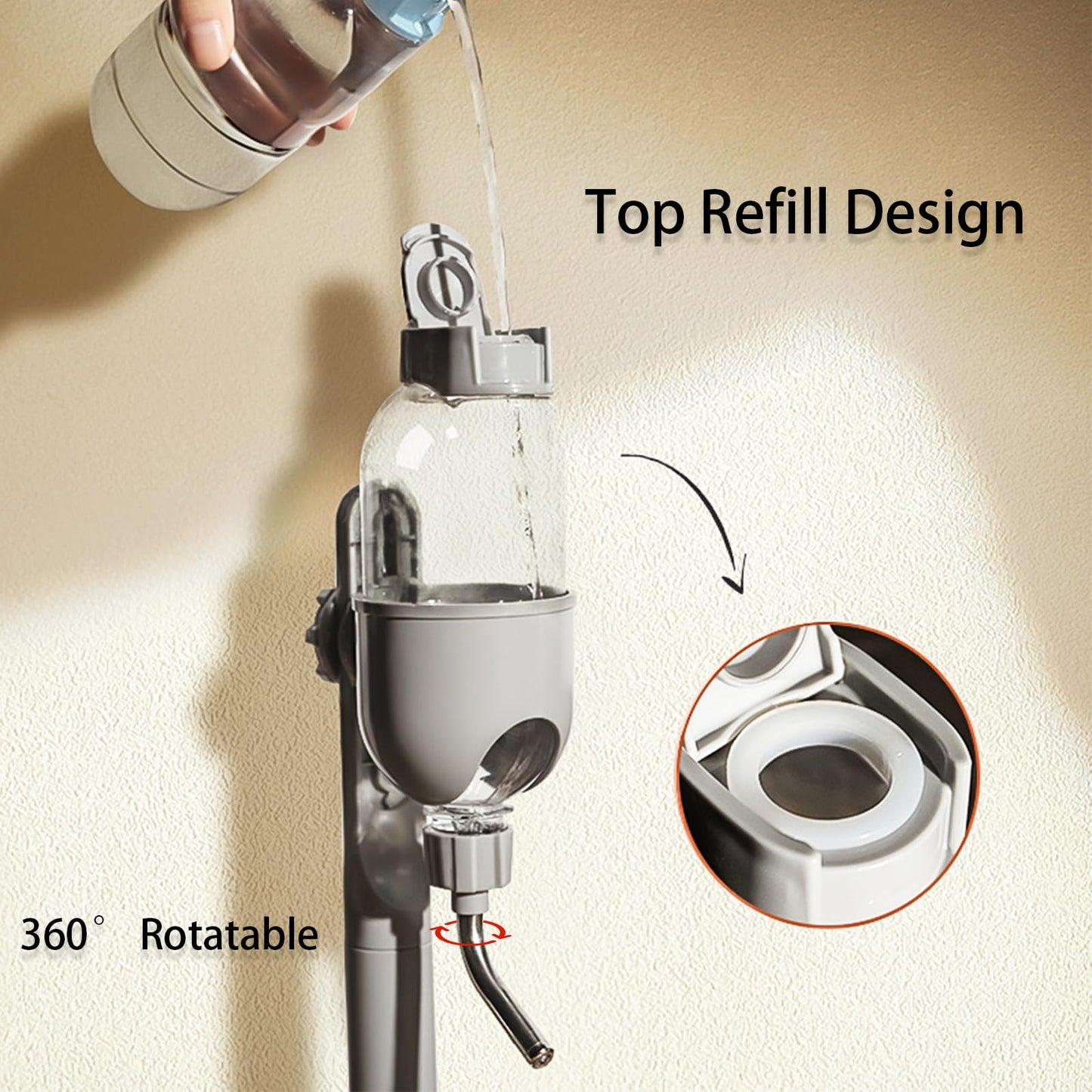 TOKAYIFE Pet Water Bottle for Cage Crate 500ml Water Dispenser for Small Animal Rabbit Guinea Pig Chinchilla Ferret Squirrel Hedgehog (Grey)