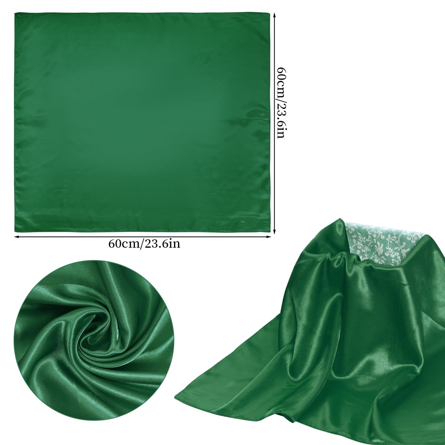 Pistha Chiffon Scarf Square Ribbon Neck Scarf Satin Scarf Handkerchief for Halloween Retro Women Girls Costume Accessory (Dark green, 23.6 * 23.6 inch)