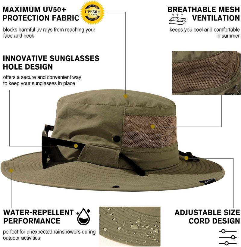 UVCoolix™ UV Protection Men's Sun Hat - Cooling Neck Flap & Sunglass Lock | Wide Brim Fishing Hat