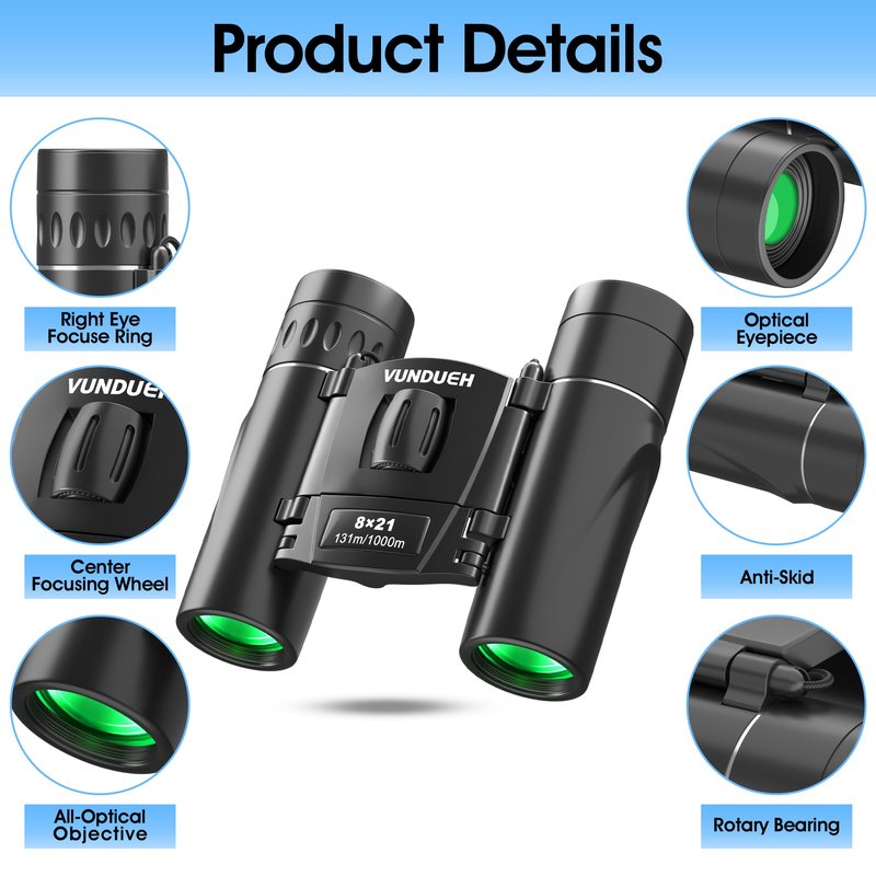 Mini Compact Binoculars for Adults and Kids - Waterproof High Powered Easy Focus Small Binocular, Ideal for Bird Watching, Hunting, Concert, Theater, Travel, Hiking, Sightseeing & Outdoor Sports