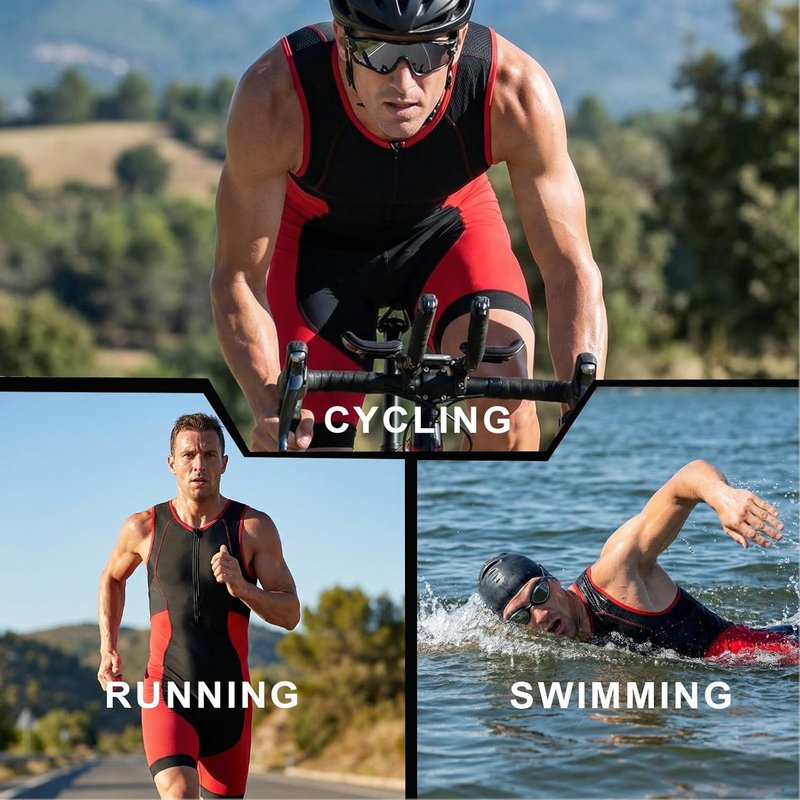 Men's One-Piece Triathlon Suit - Sleeveless Trisuit for Running, Cycling & Swimming