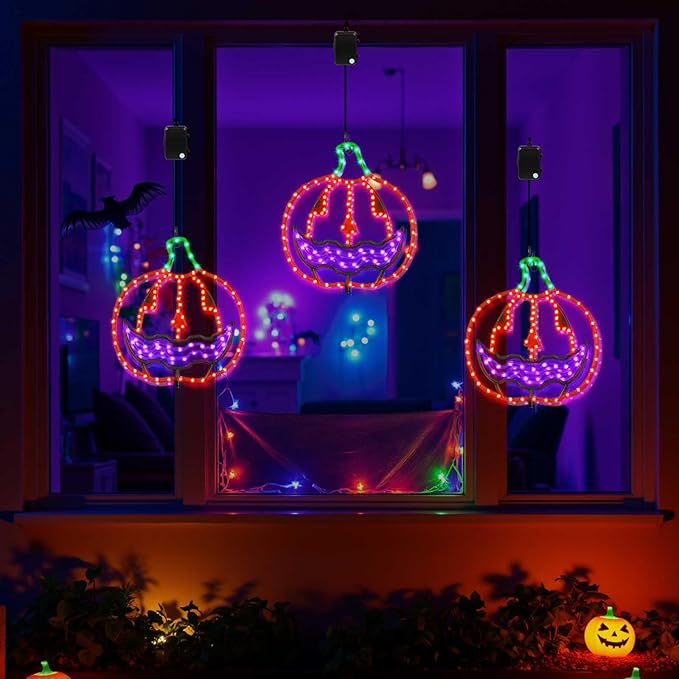 Halloween Lighted Pumpkin Light Single β Hanging Lighted Pumpkin with 4 Light Modes & Timer β Indoor & Outdoor Halloween Decor Yard Decorations Spooky Party Lighting