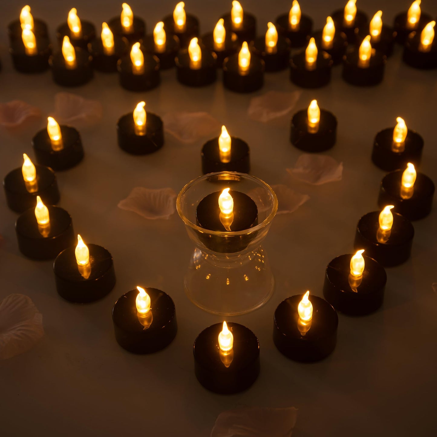 Pandaing Lasts 2X Longer Black Flameless Tealight Candles, 40 Pack, Batteries Included, Realistic Tea Lights Candles, Flickering Bright Tealights, Battery Operated Candles for Halloween Decorations