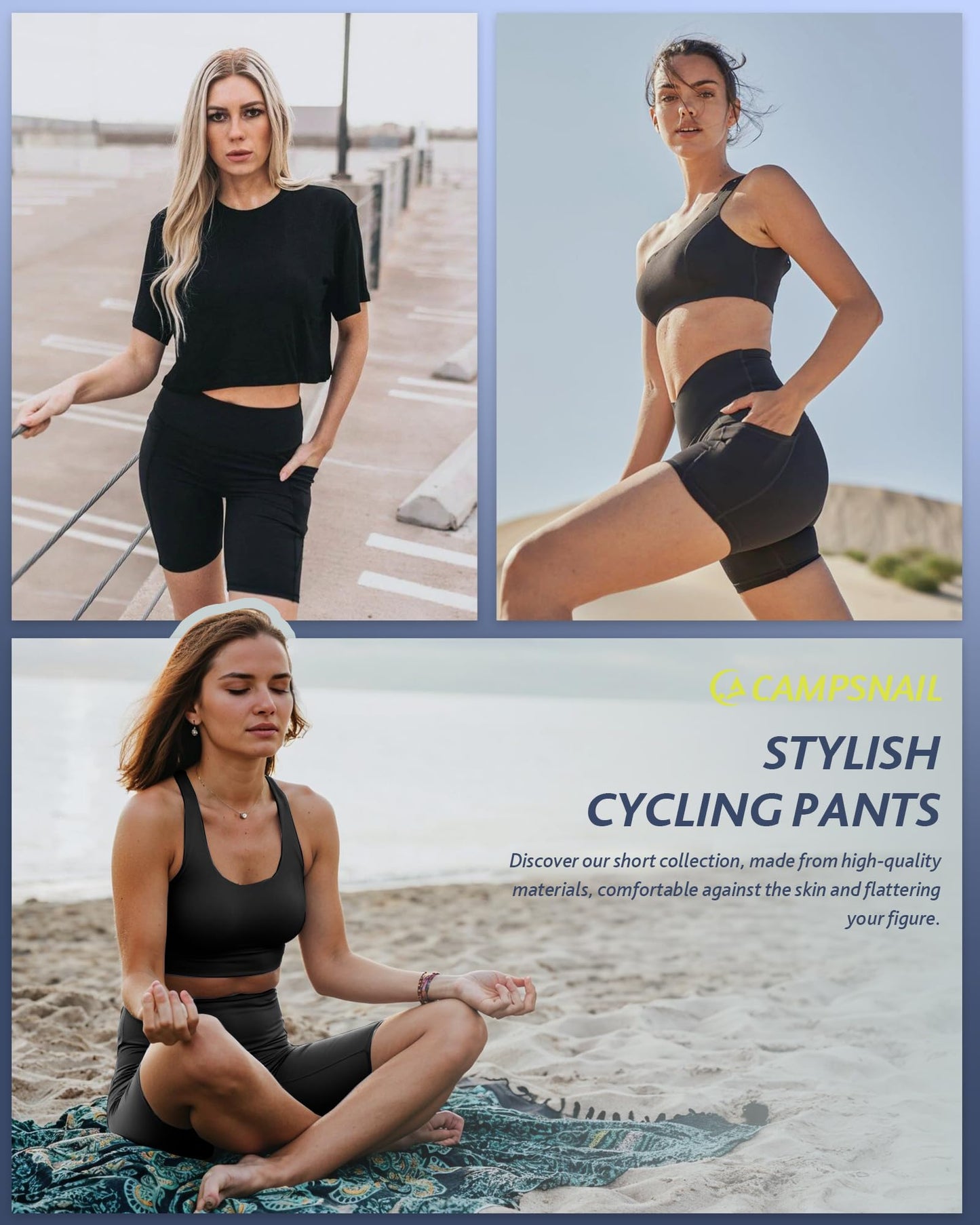 CAMPSNAIL Biker Shorts Women with Pockets - 3"/5"/8" High Waisted Workout Spandex Tummy Control Gym Running Yoga Shorts