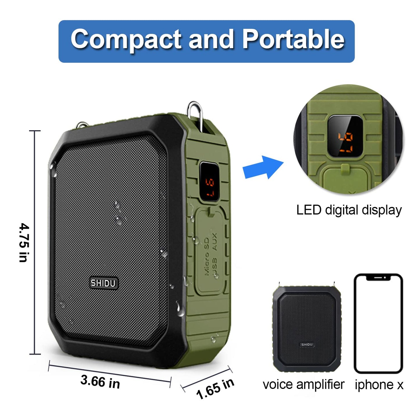 Voice Amplifier with Wireless Headset Mic - 18W 4400mAh Rechargeable Mini Pa System, Bluetooth 4.2, Waterproof IPX5 Portable Speaker for Teacher, Outdoors