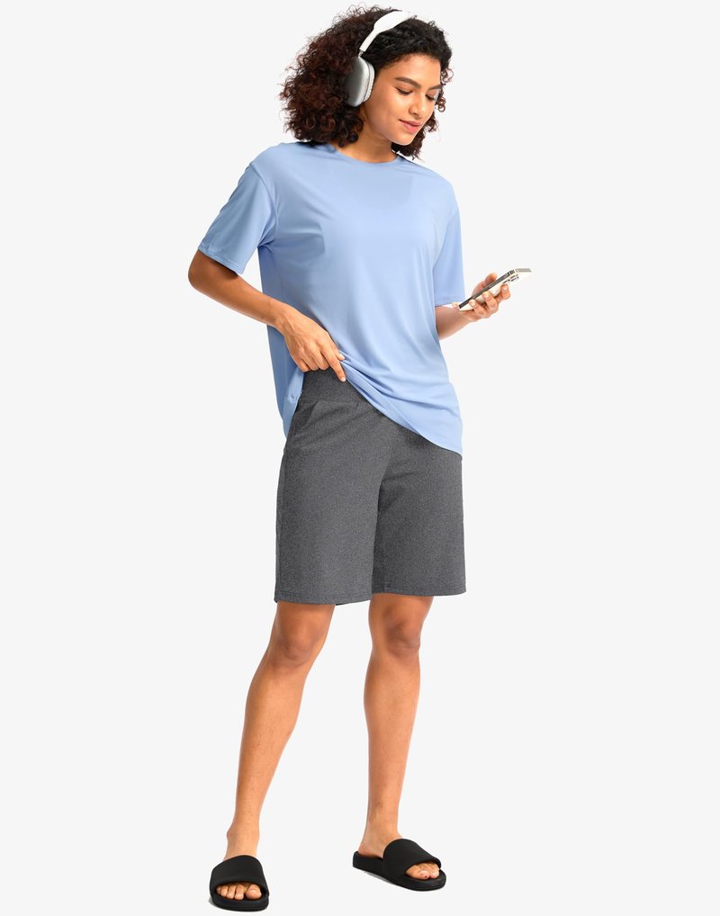 G Gradual Women's Bermuda Long Shorts with Pockets 9" High Waisted Knee Length Shorts for Women Walking Athletic Workout(Charcoal,XXXL)