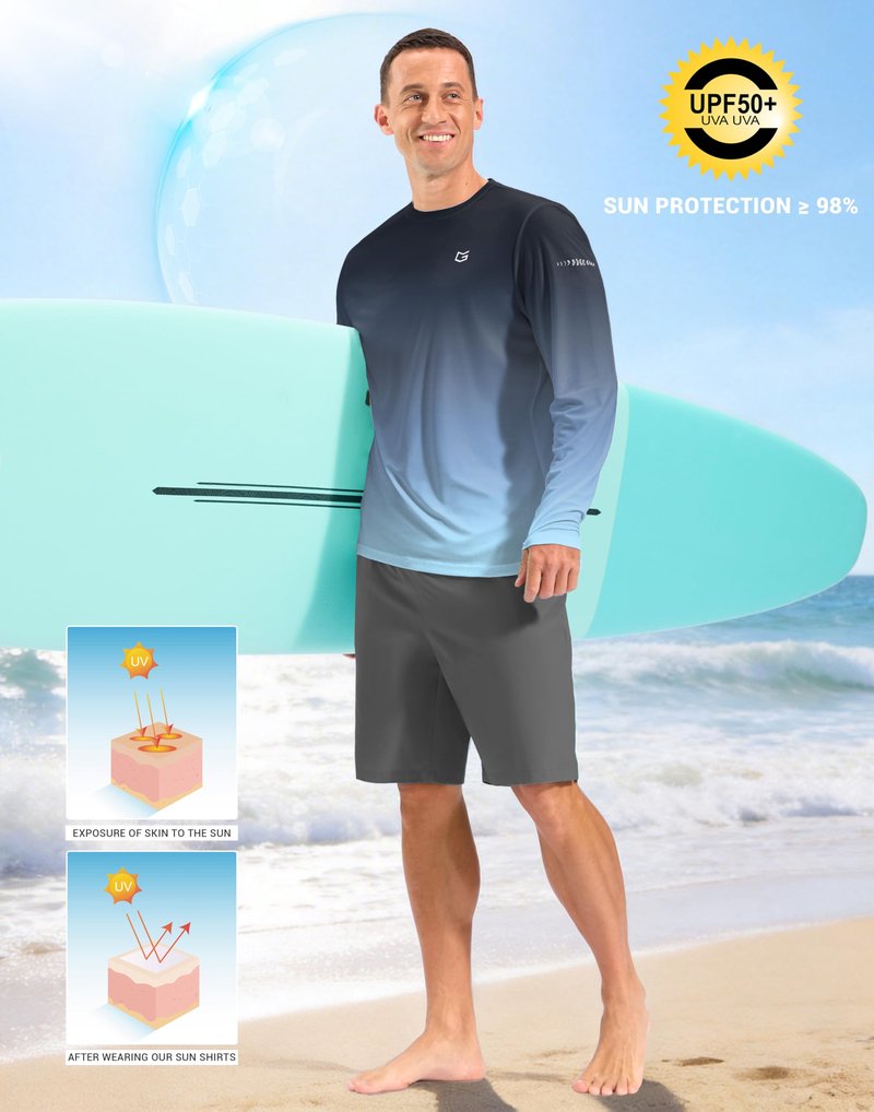 Men's Sun Protection Long Sleeve Shirts UPF 50+ Rash Guard Swim Lightweight Cooling UV SPF Shirt Fishing Workout Quick Dry