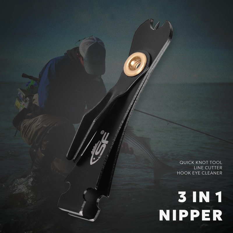 SF 2Packs 3 in 1 Fly Fishing Nipper Knot Tying Tool Black Stainless Steel Fly Line Cutter Fishing Clippers with Zinger Retractor for Tapered Leader Tippet Line